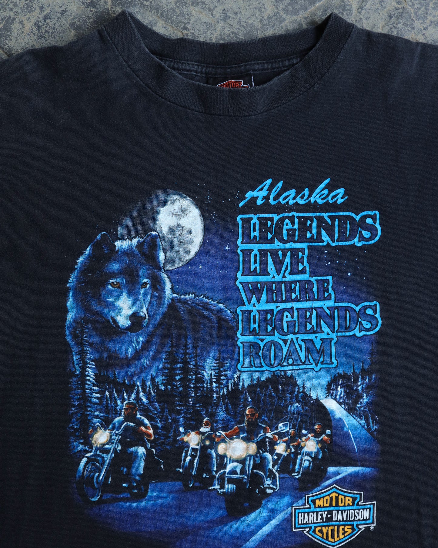 90s Harley Davidson Alaska Legends Live Where Legends Roam T-Shirt - L