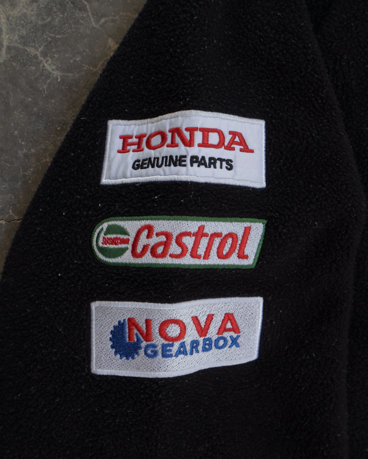 80s Honda Racing Full Zip Black Fleece Sweatshrt -  L