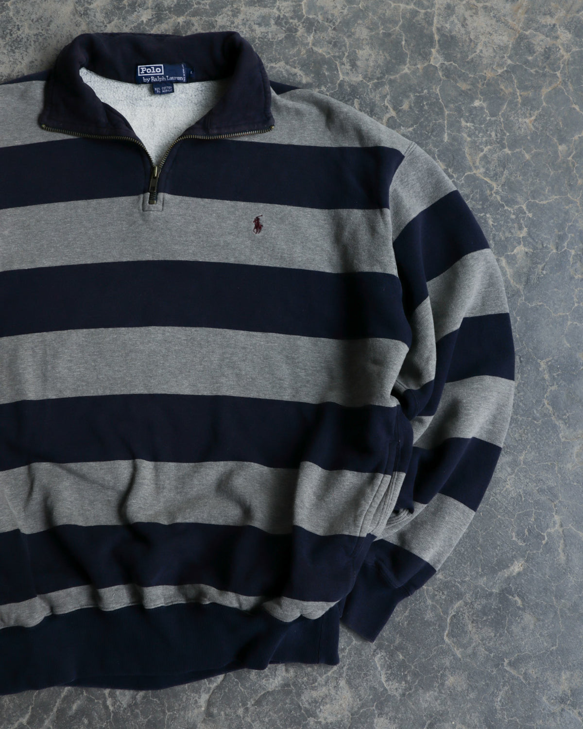 90s Polo Quarter Zip Striped Sweatshirt - L
