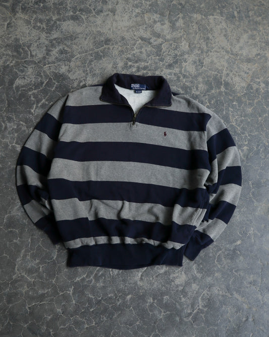 90s Polo Quarter Zip Striped Sweatshirt - L