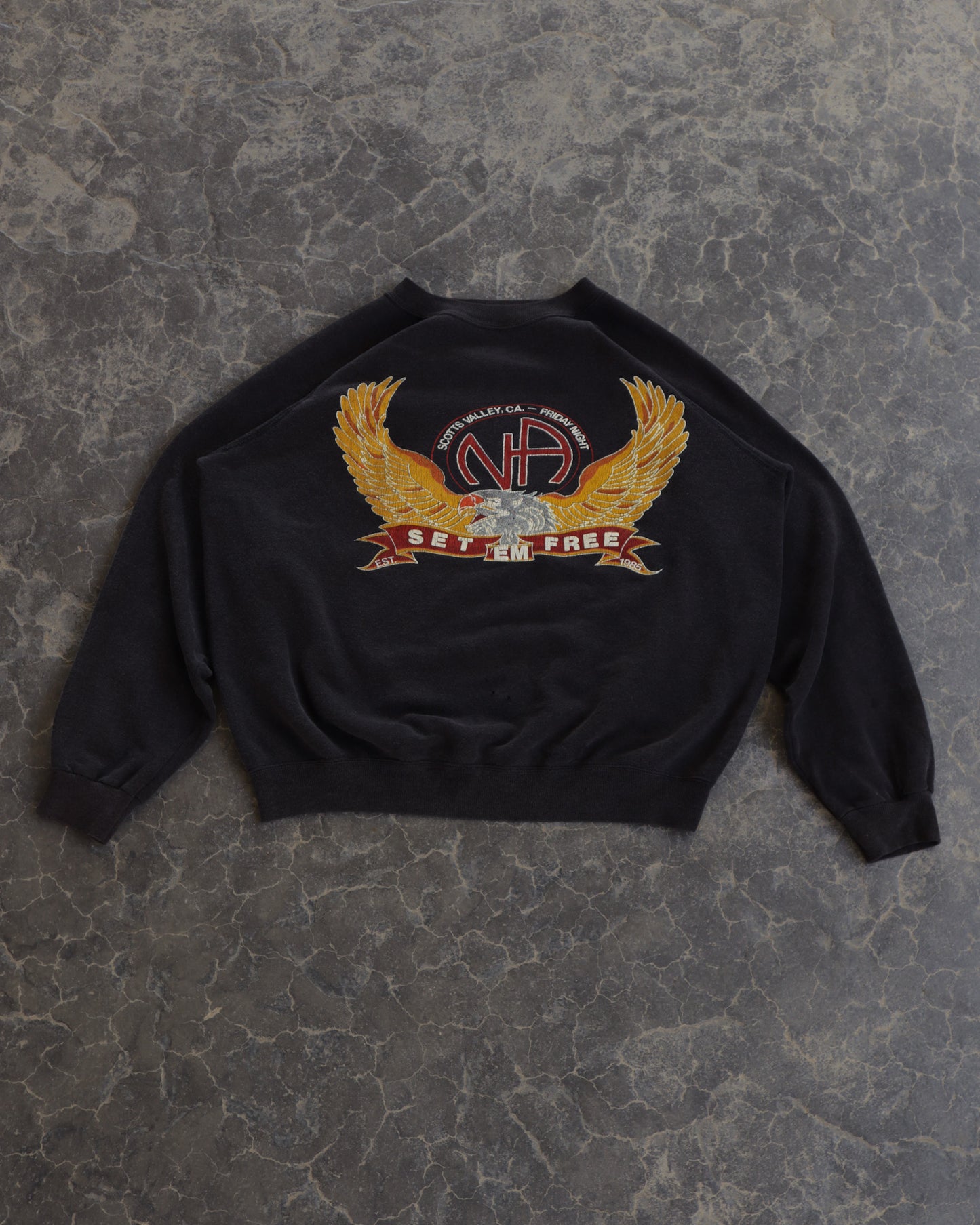 80s Set Them Free Faded Black Crewneck Sweatshirt - L