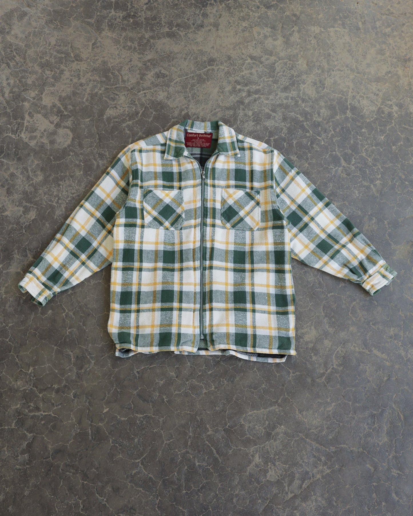 90s Flannel Plaid Zip Up Jacket - L