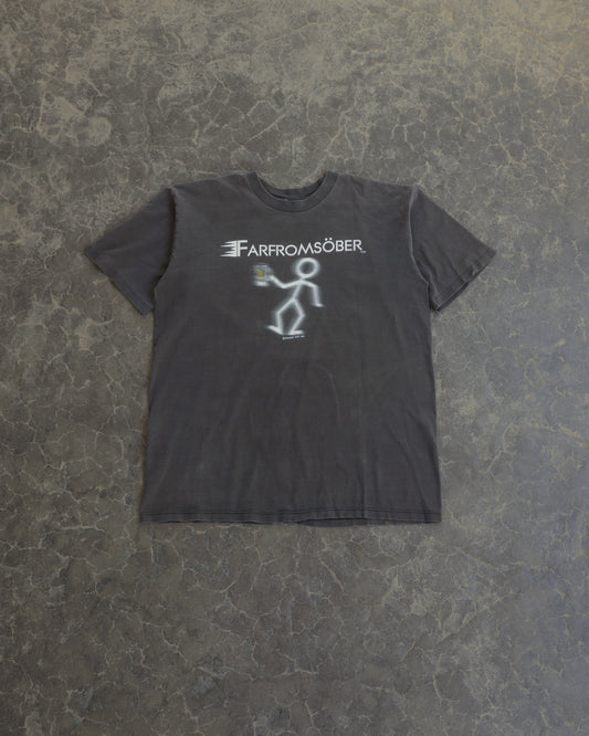 90s Far From Sober Faded Black Tee -  L