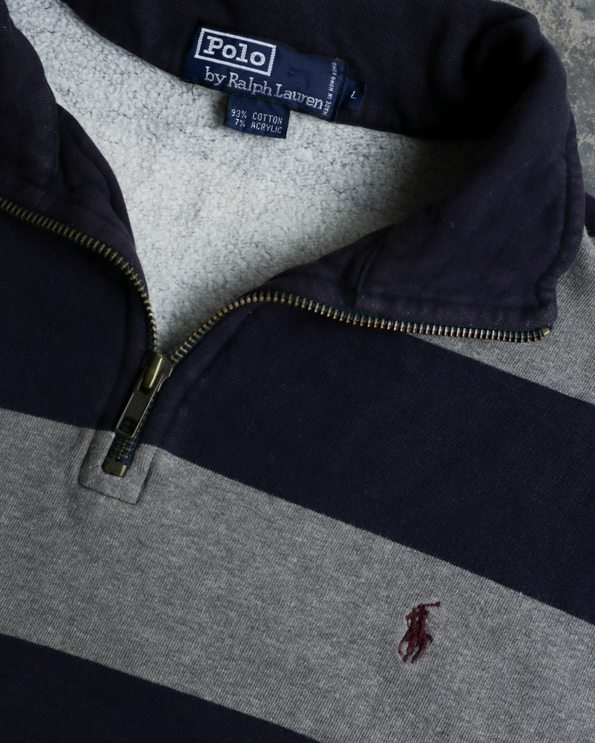 90s Polo Quarter Zip Striped Sweatshirt - L