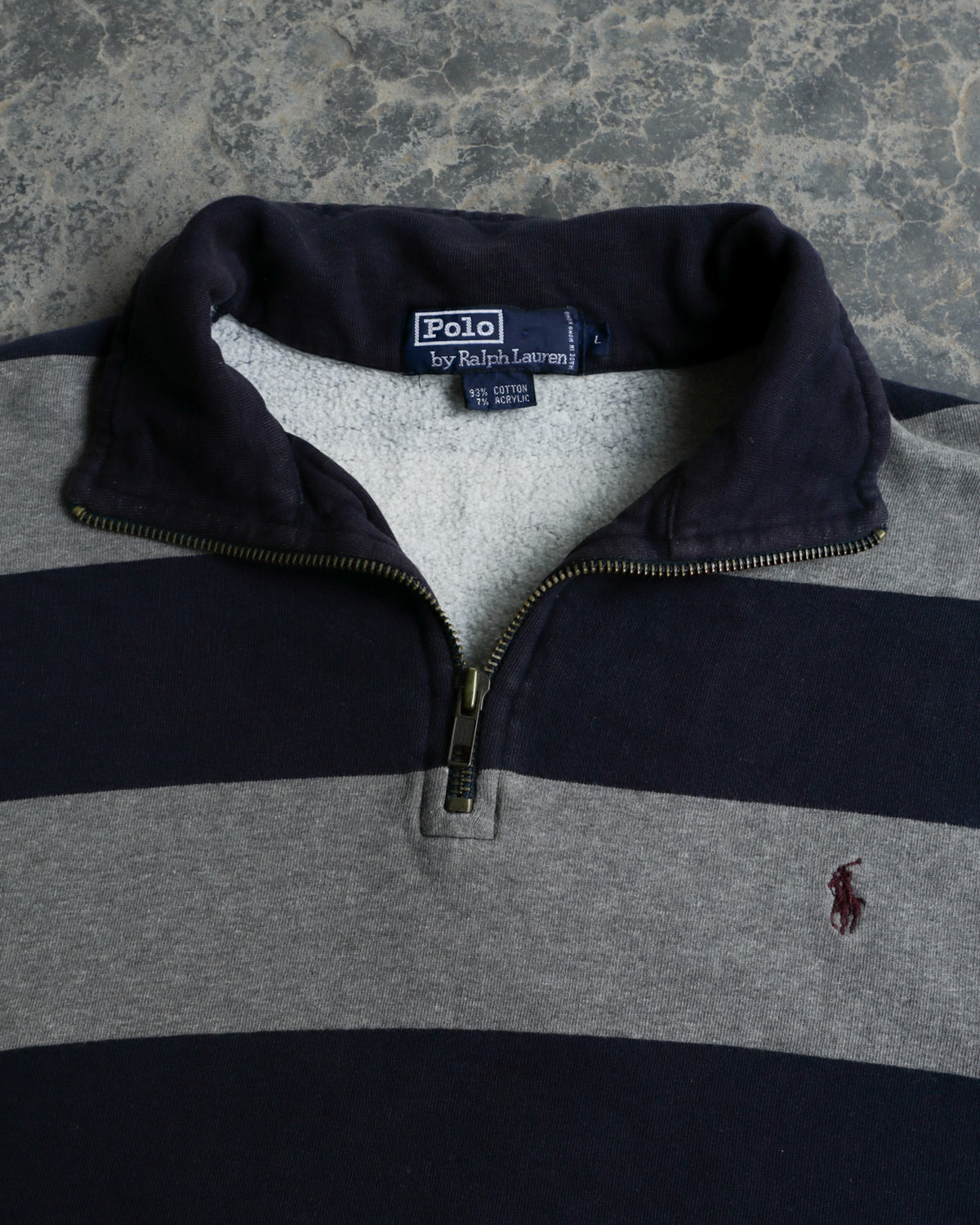 90s Polo Quarter Zip Striped Sweatshirt - L
