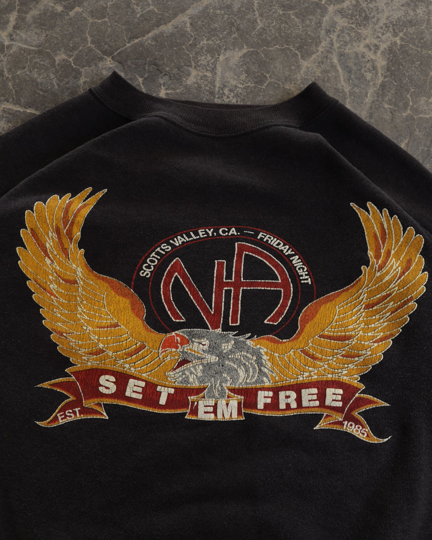 80s Set Them Free Faded Black Crewneck Sweatshirt - L