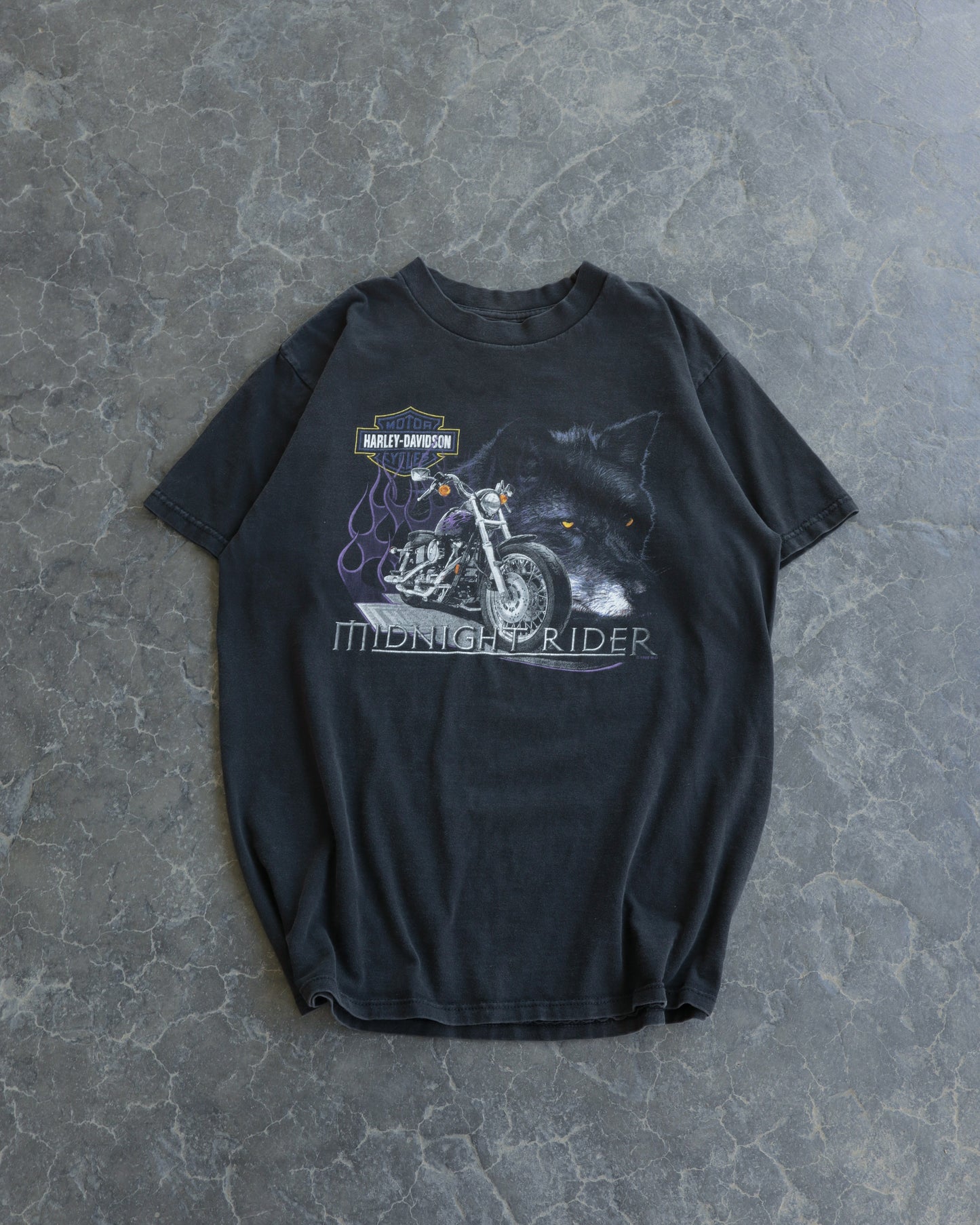 90s Harley Davidson Midnight Rider Faded Black Tee - L