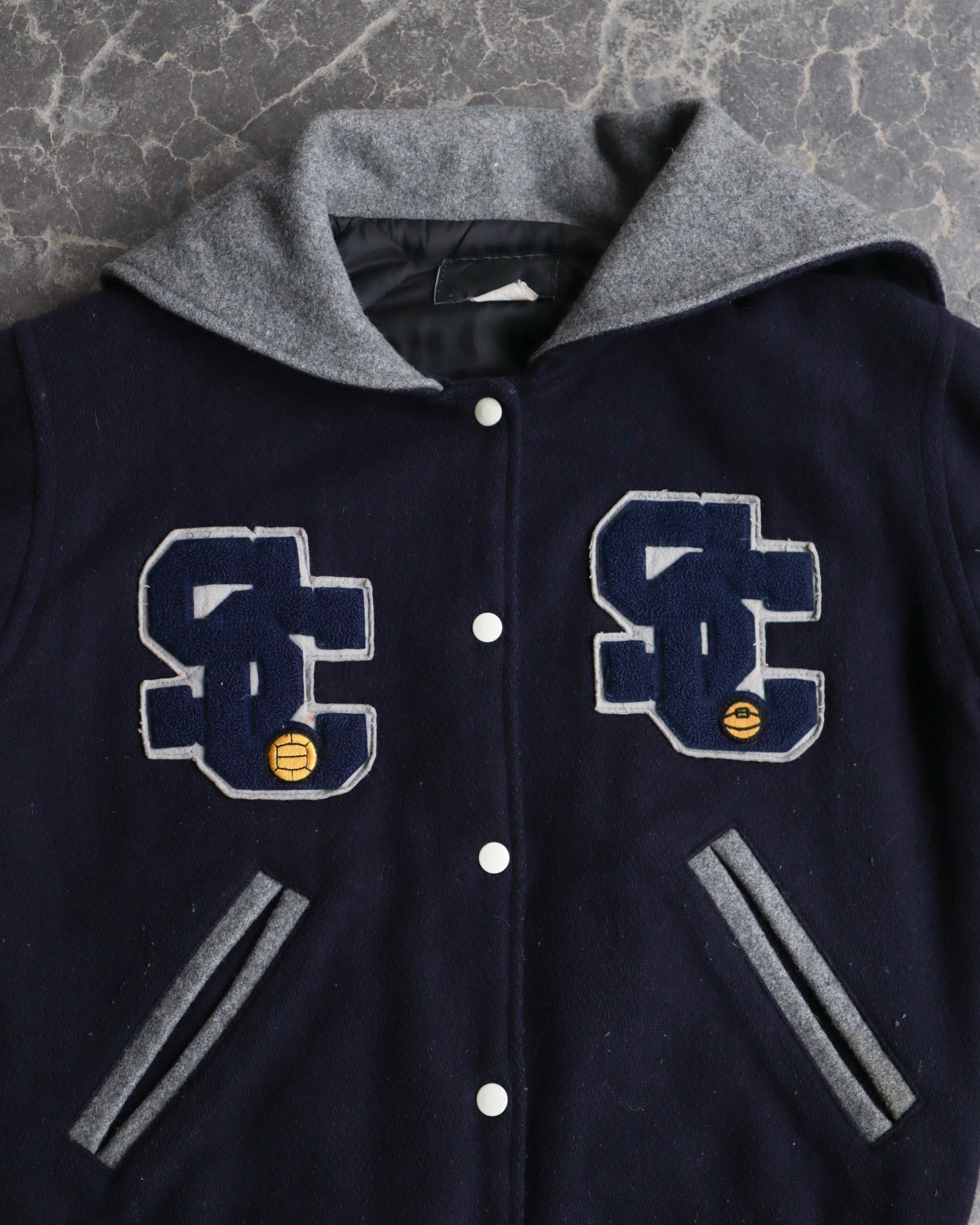80s Vintage Varsity Hooded Cropped Jacket -  M/L